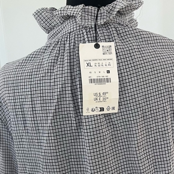 NWT Zara Women’s COLLECTION RUFFLED PLAID BLOUSE XL - Picture 6 of 10